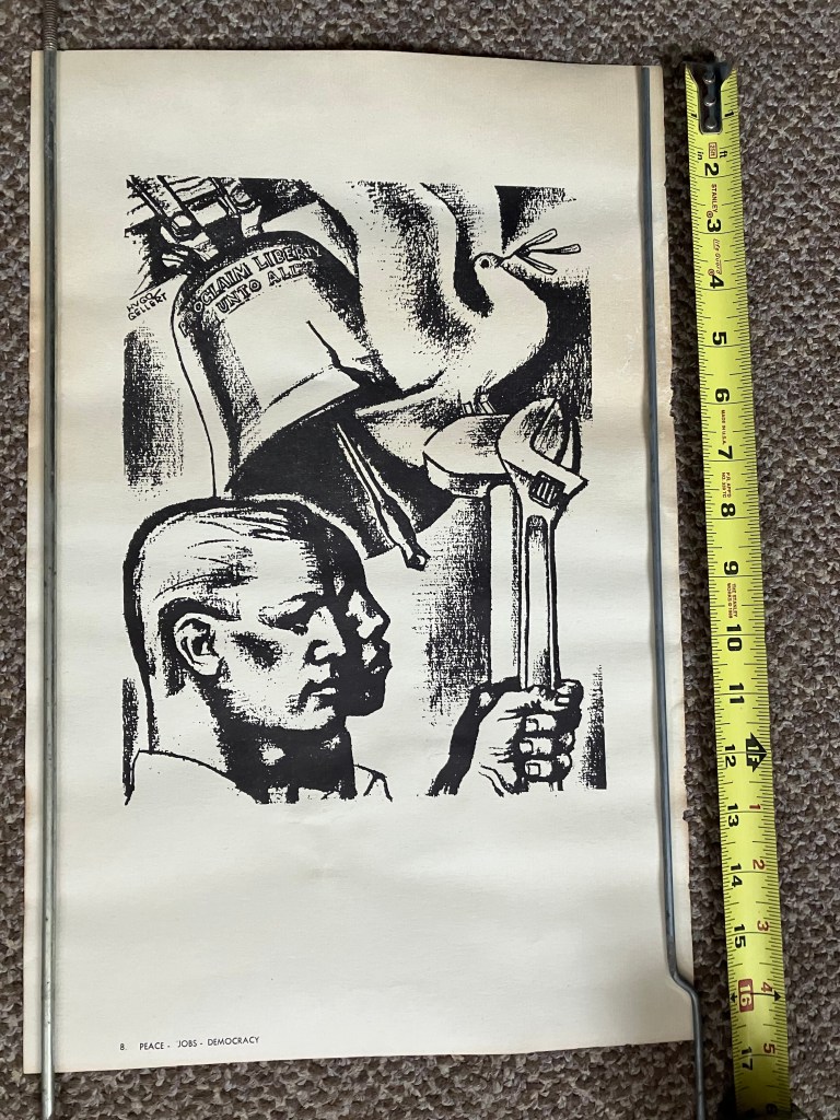 8. 	Workers with Liberty Bell lithograph by Hugo Gellert 11”x17”.  Fair condition.  Starting bid $50 Increase by $5.